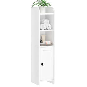Homhedy cabinet with door and shelves showing organized storage options.