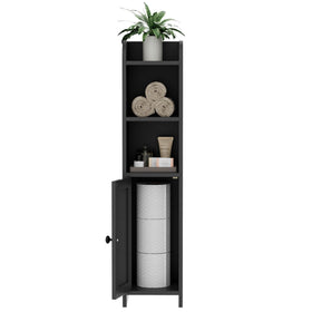 Sturdy, durable black-finish Homhedy corner cabinet in a modern bathroom