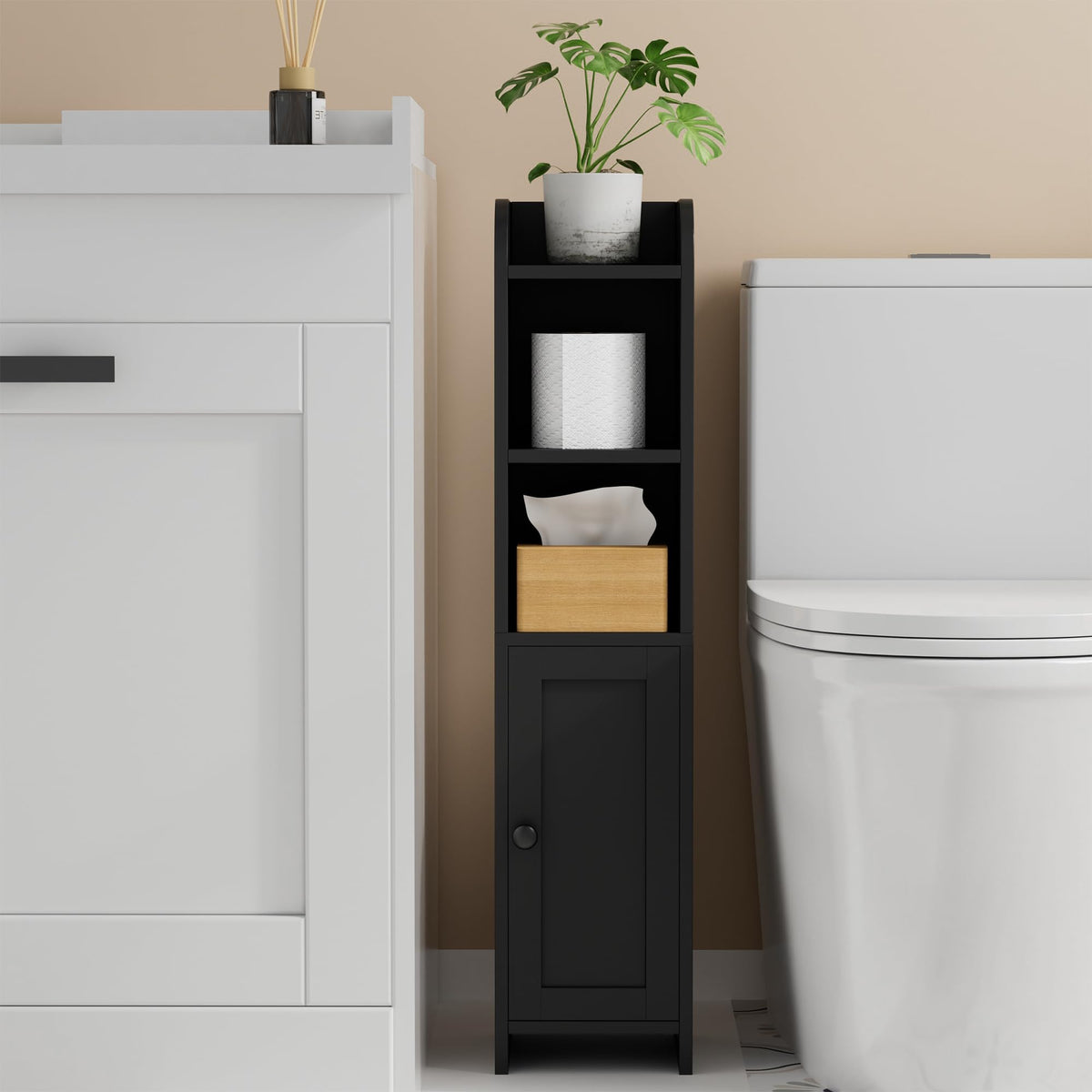 Slim, space-saving Homhedy cabinet blending with bathroom decor