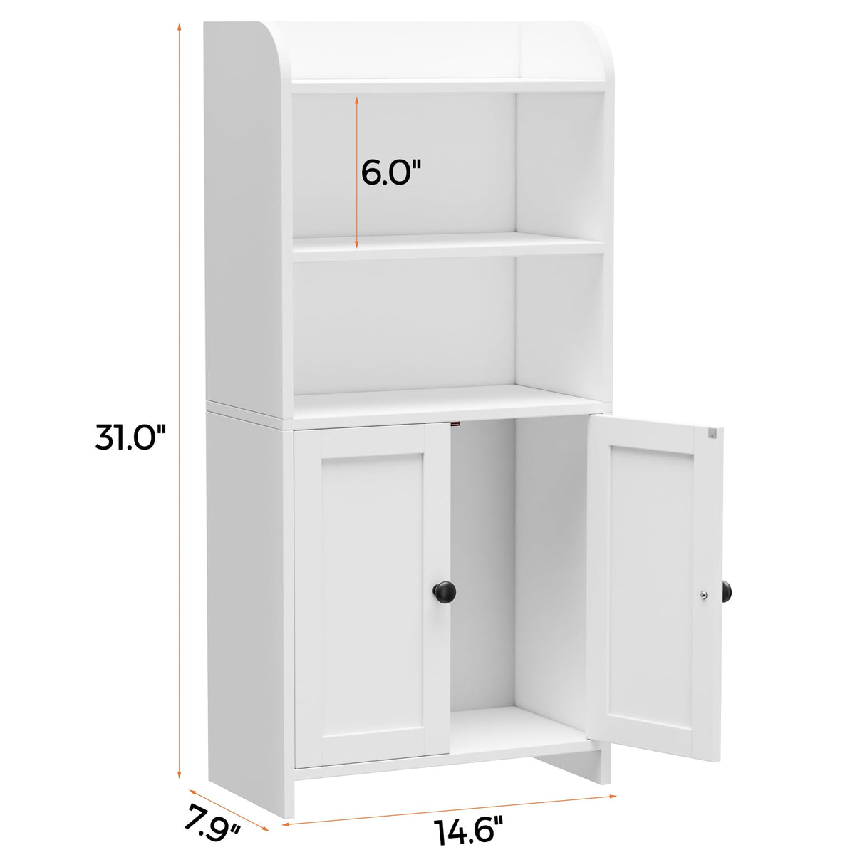 Homhedy floor-standing white cabinet with metal knobs complements bathroom décor
