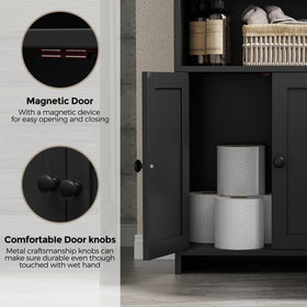 Homhedy bottom cabinet hides spare toilet paper neatly.