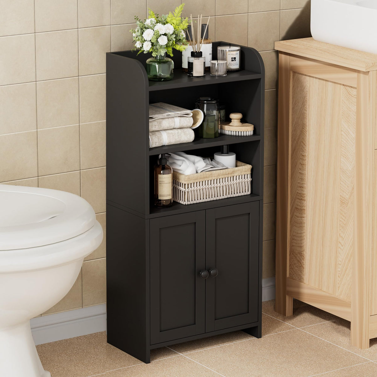 Homhedy small bathroom cabinet front view for tidy storage.