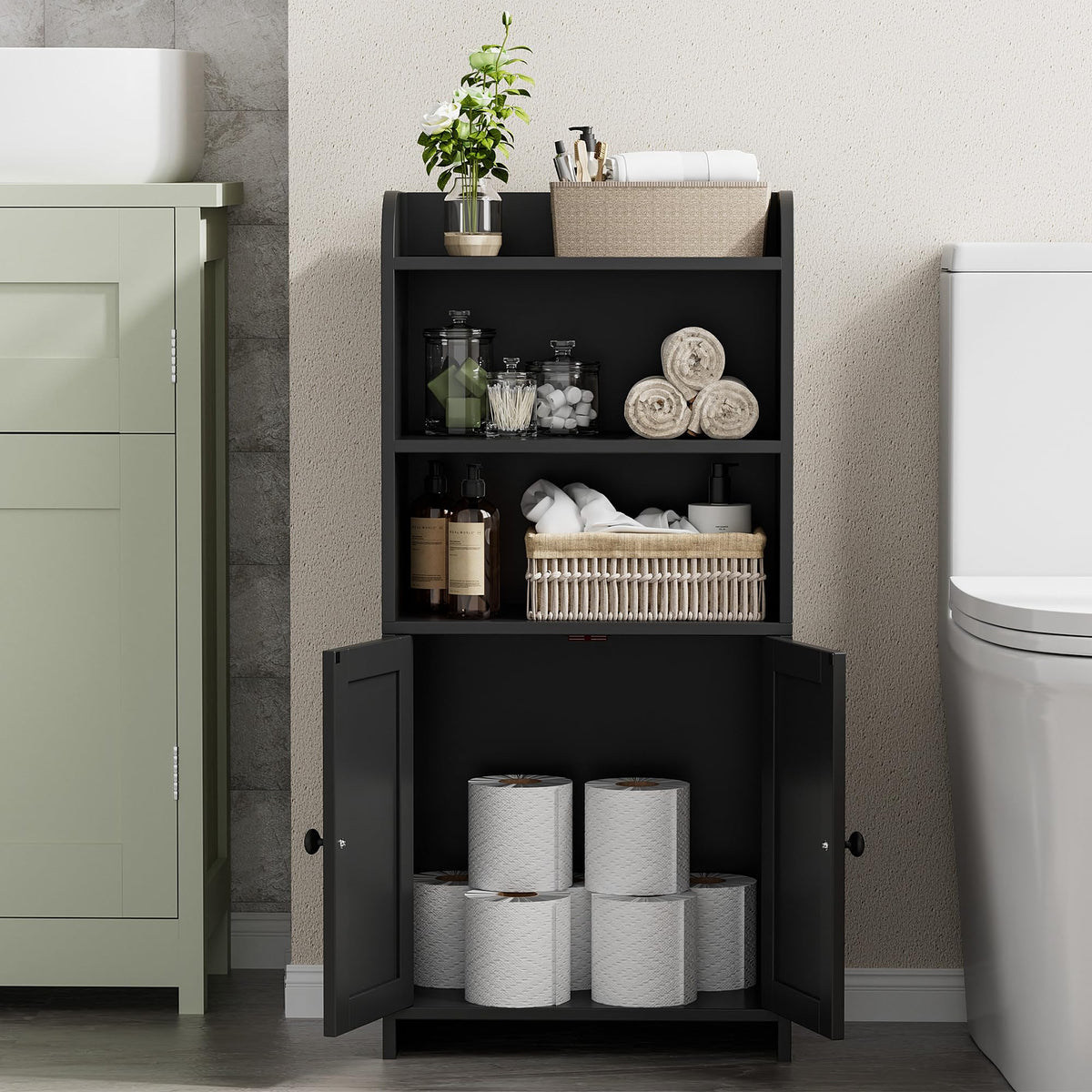Homhedy cabinet side view showing slim profile for small spaces.