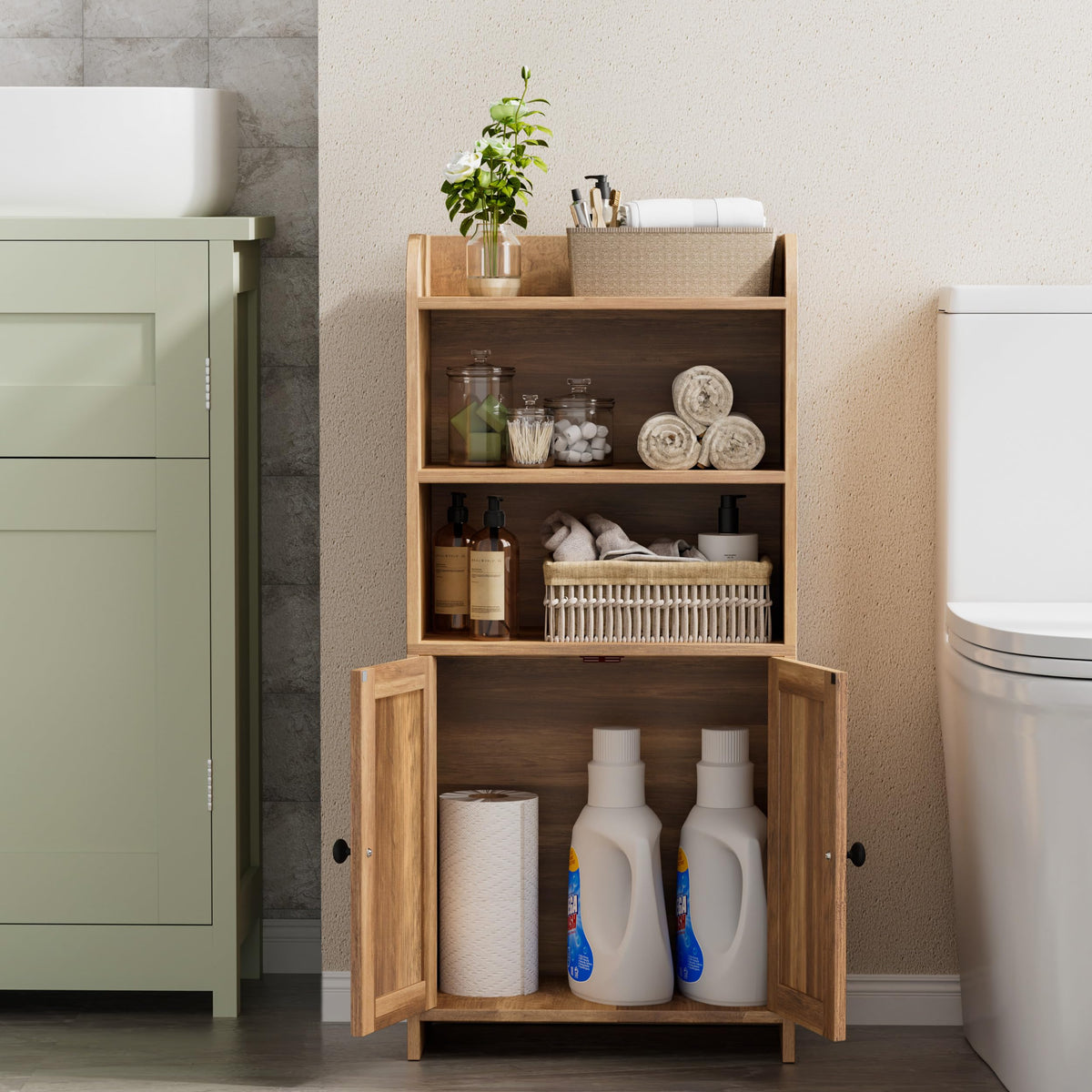 Homhedy small bathroom storage cabinet bottom cabinet hides spare toilet paper