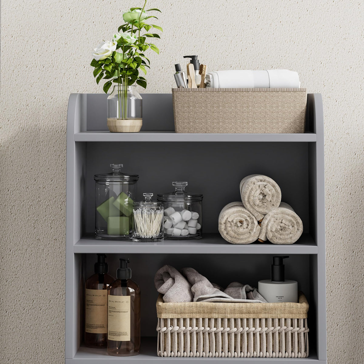 Homhedy cabinet fits tight spaces beside toilet or in laundry rooms.