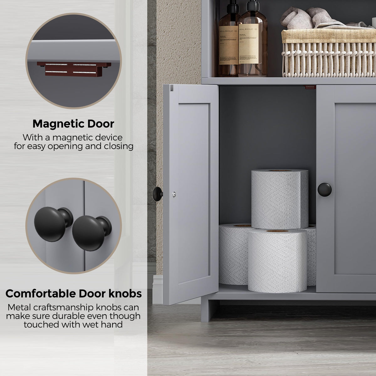 Homhedy gray finish cabinet built from durable materials for daily use.