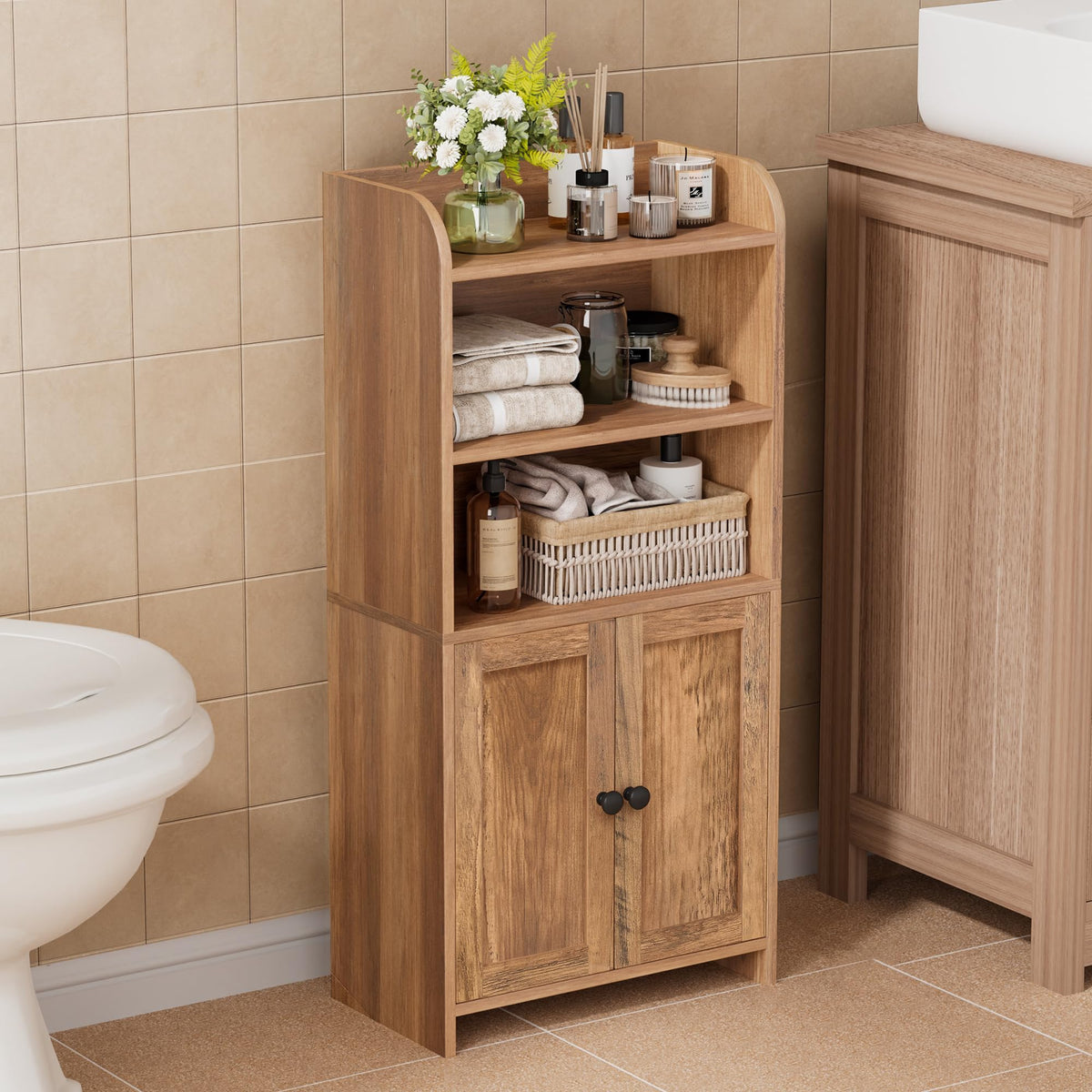 Homhedy small bathroom storage cabinet front view; space-saving design for tight bathrooms