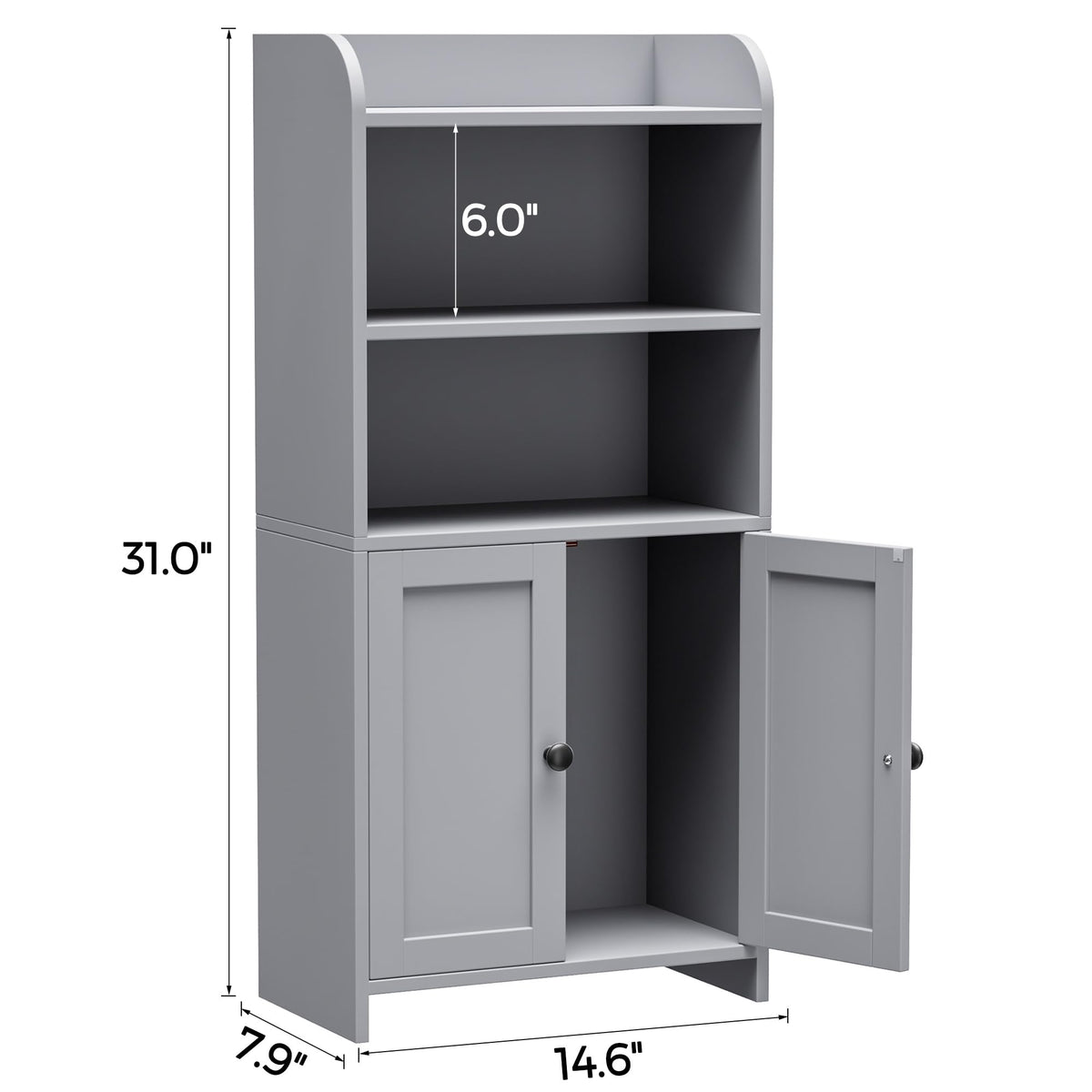 Homhedy cabinet interior shelves for toiletries and essentials.