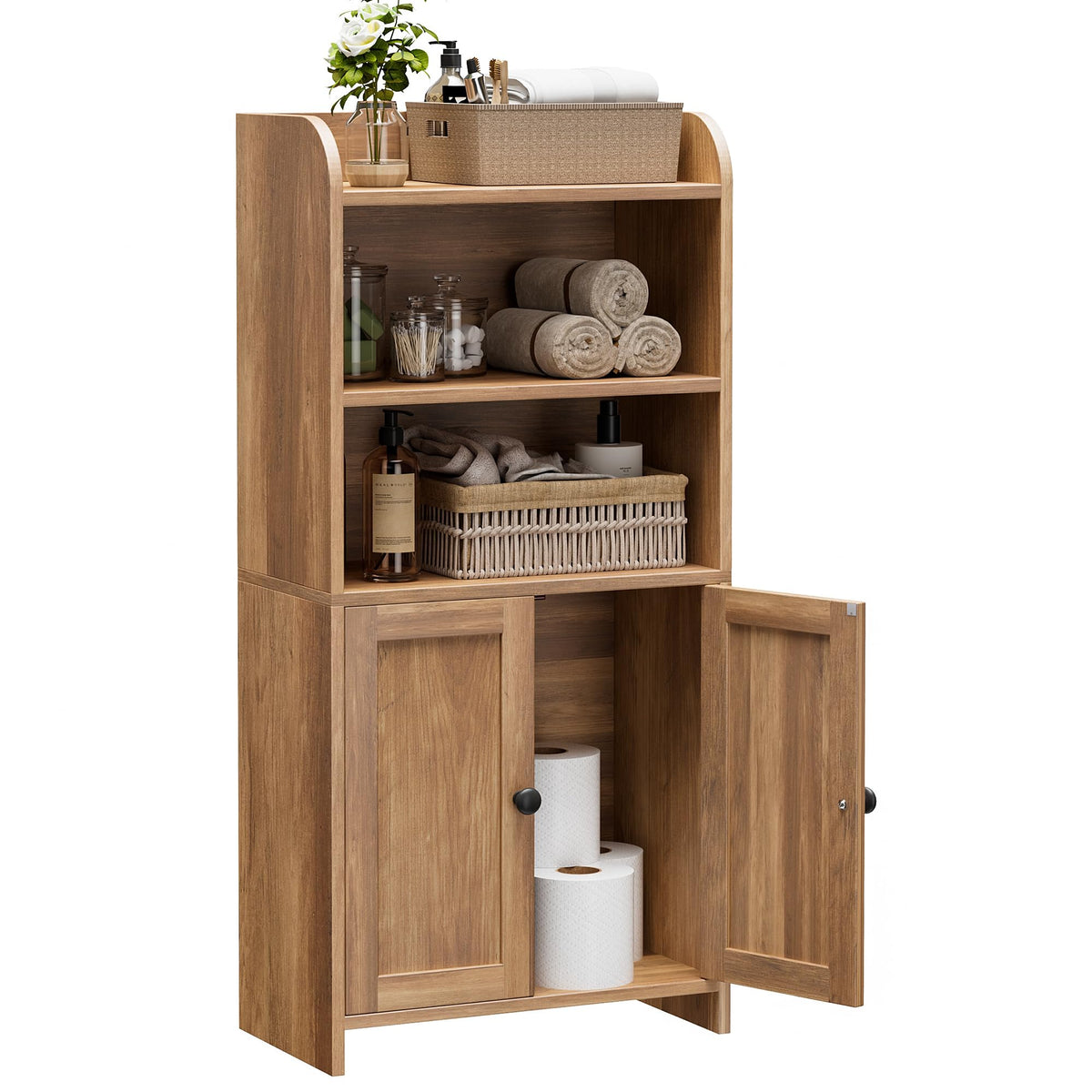 Homhedy small bathroom storage cabinet side view fits beside tub or toilet