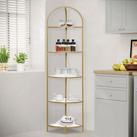 Homhedy bathroom storage rack showcasing heat-resistant glass shelves for toiletries.
