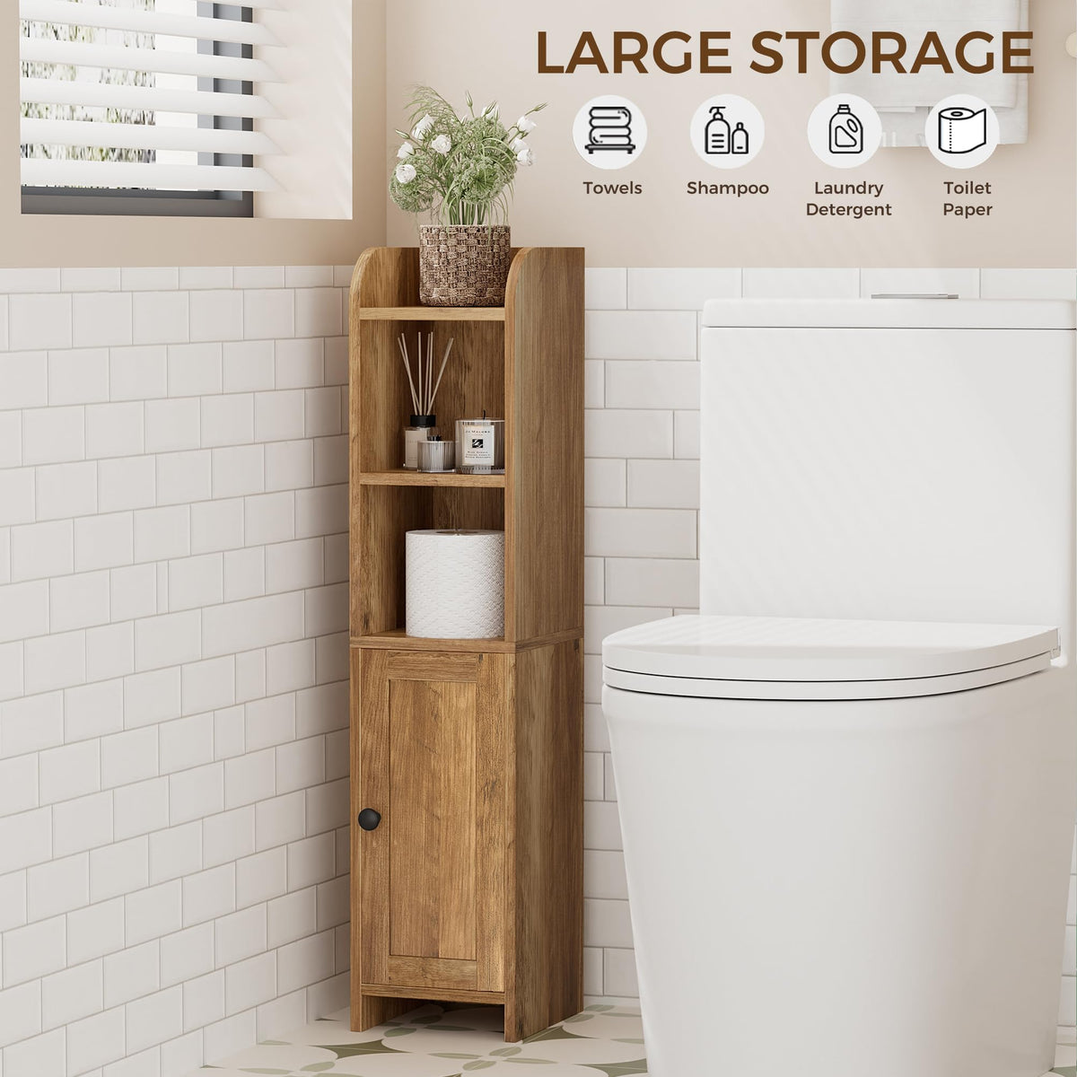 Homhedy toilet brush compartment keeps bathroom tidy and accessible