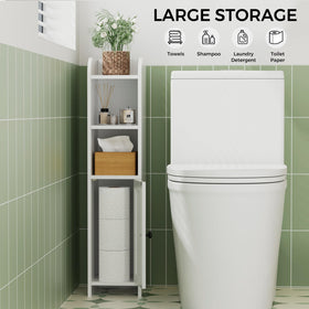 Homhedy with a dedicated toilet brush compartment keeps essentials tidy.