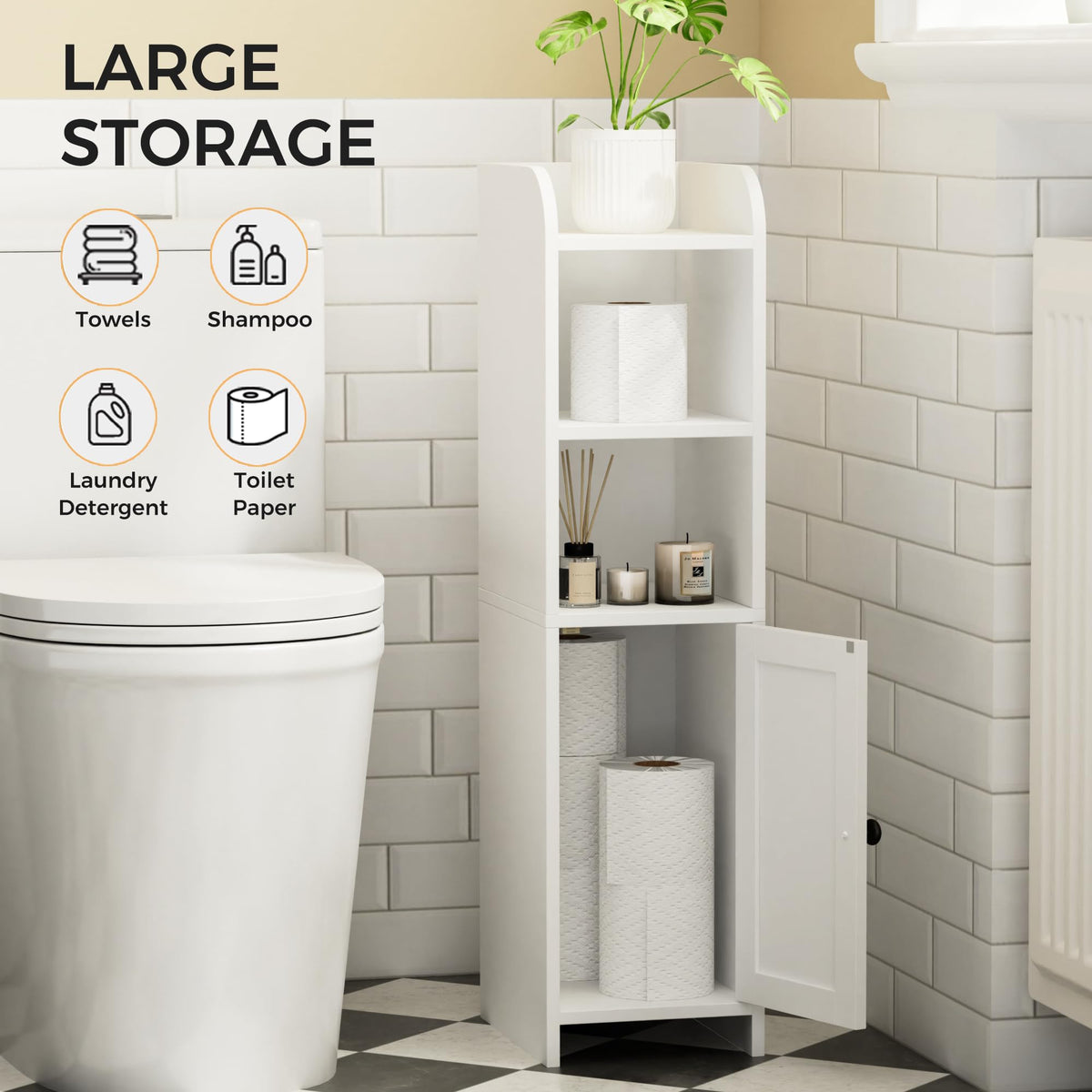 Homhedy toilet paper stand area offers accessible bathroom storage.