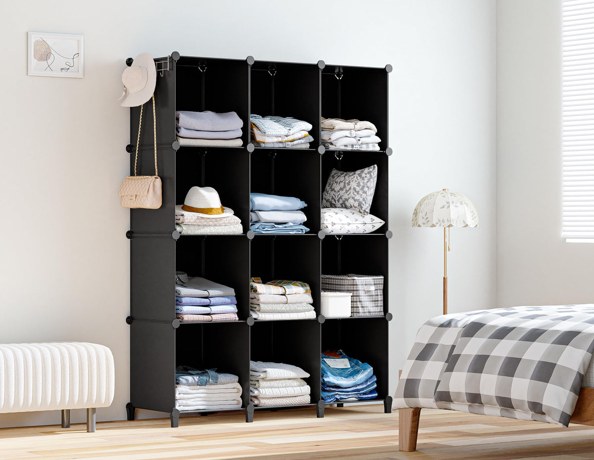 HOMIDEC 12-cube storage with a sturdy metal frame offers reliable stability.