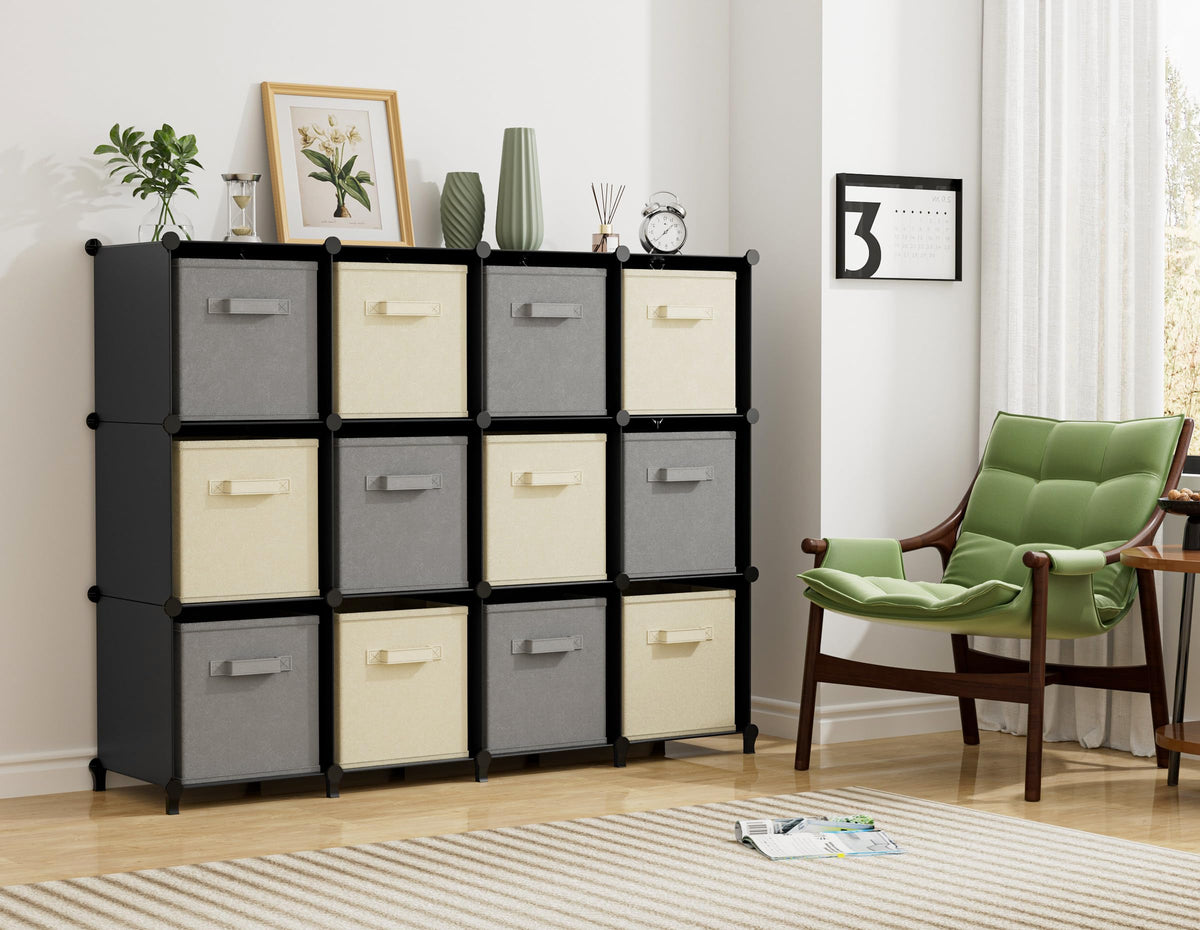 HOMIDEC 12-cube in living spaces provides lightweight organization.