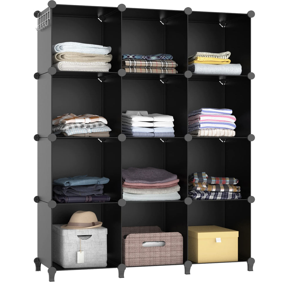 HOMIDEC 12-cube storage panel in black helps organize small spaces efficiently.