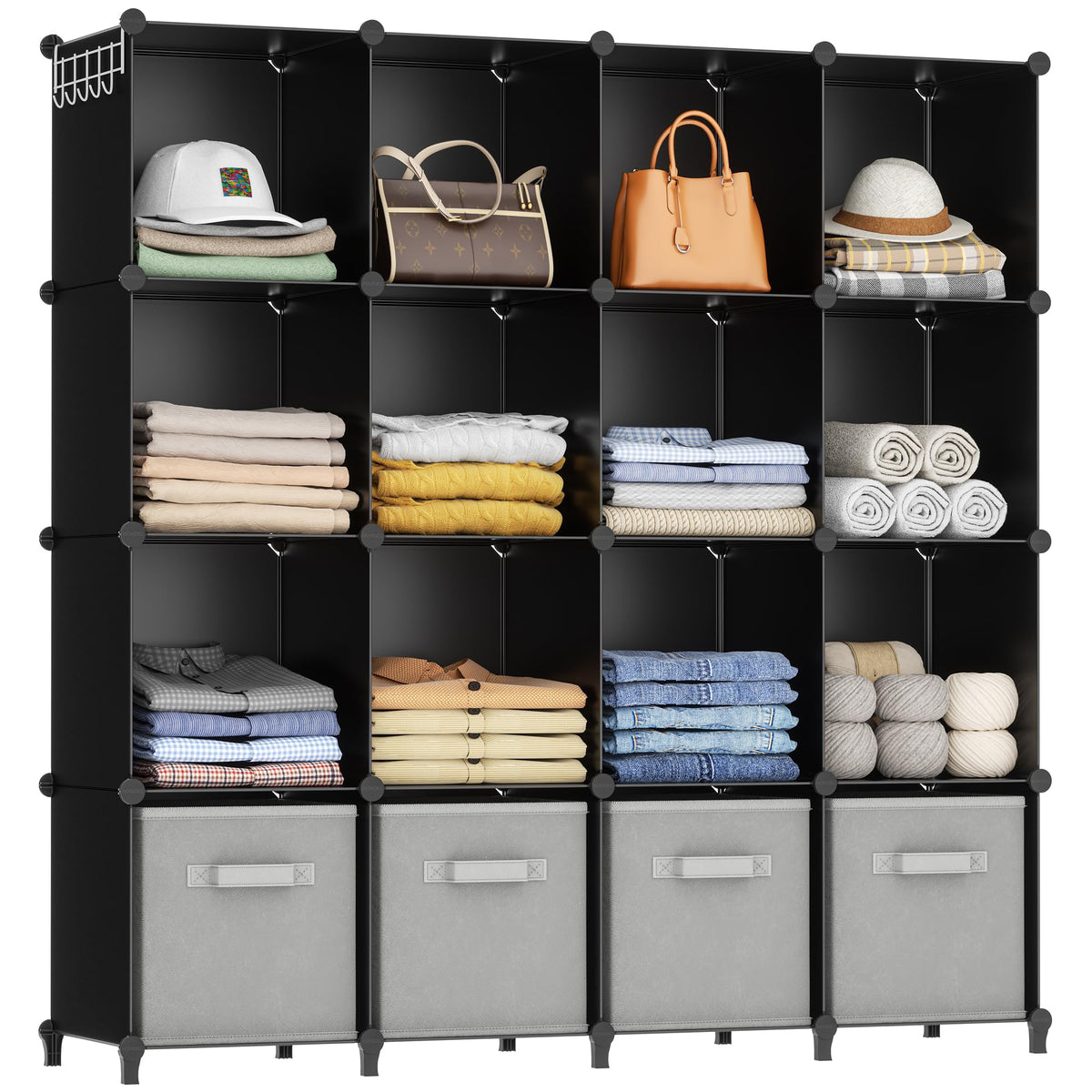 HOMIDEC 16-cube closet organizer being assembled for modular storage.