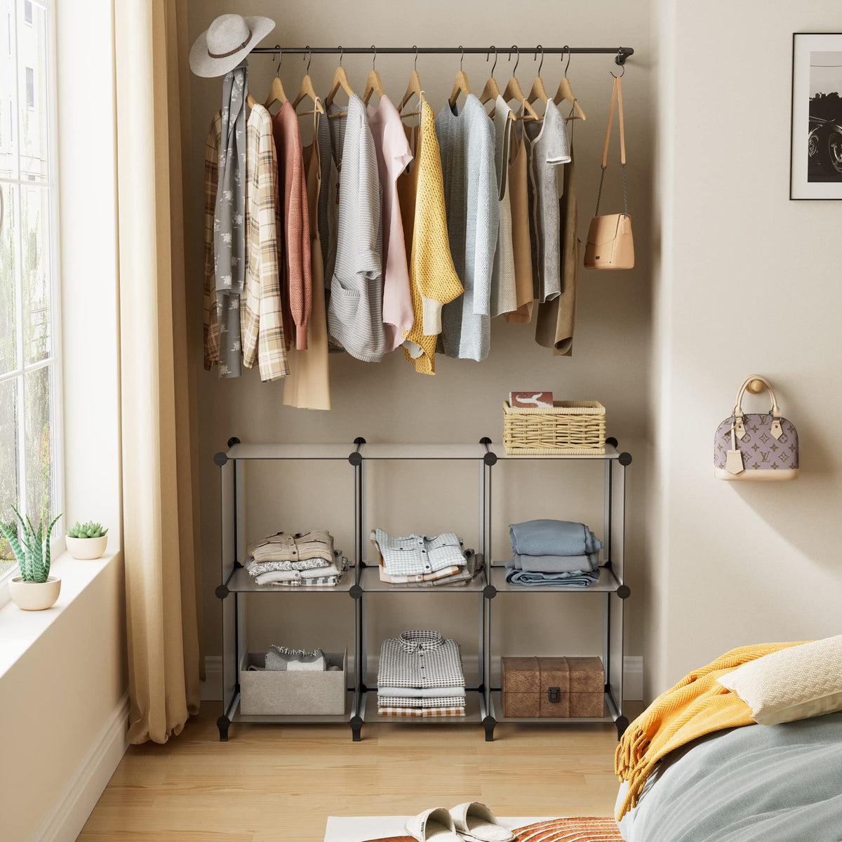 HOMIDEC 6-Cube storage unit, assembled, fits neatly in living room.