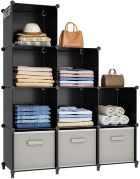 HOMIDEC 9-cube storage assembly shows sturdy modular shelving for tidy wardrobes.