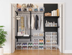 HOMIDEC clear plastic shoe boxes with lids provide easy access.