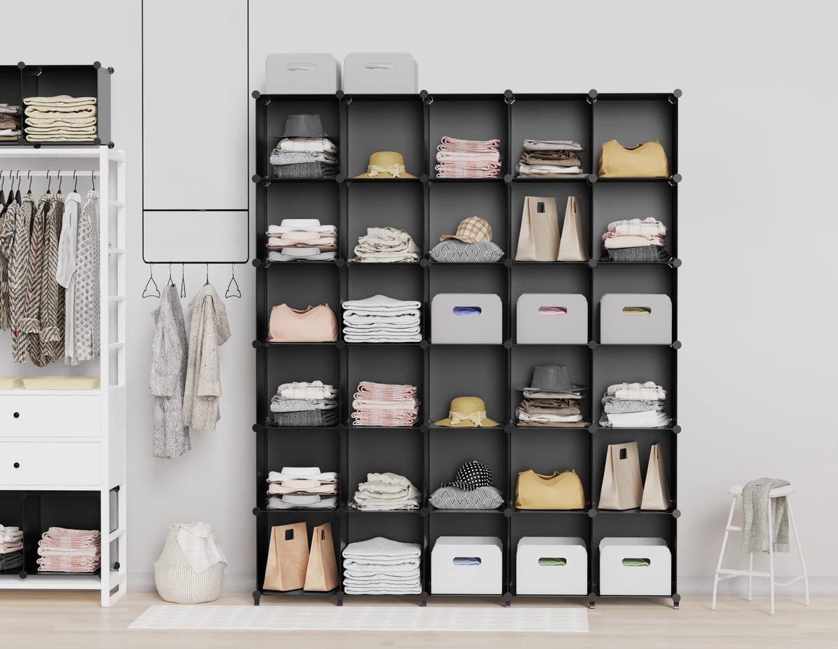 HOMIDEC closet organizer rack-loadout demonstrates versatile storage for clothes and books.