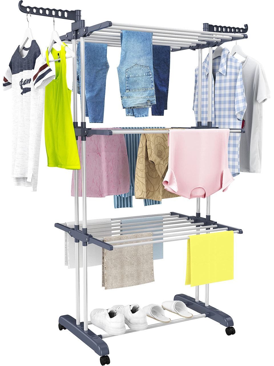 Homidec clothes drying rack 4-tier structure ready for large laundry loads.