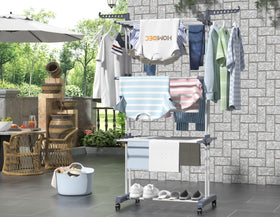 Homidec clothes drying rack side wing hooks increase hanging capacity.