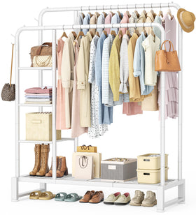 HOMIDEC double-rods clothes rack front view for organized wardrobe