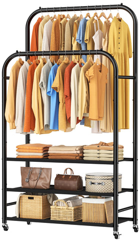 HOMIDEC double rods clothes rack front view with ample hanging space for garments.