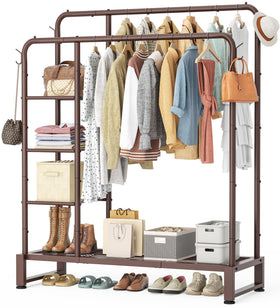 HOMIDEC Double Rods Clothes Rack with dual hanging levels for organized wardrobe storage.