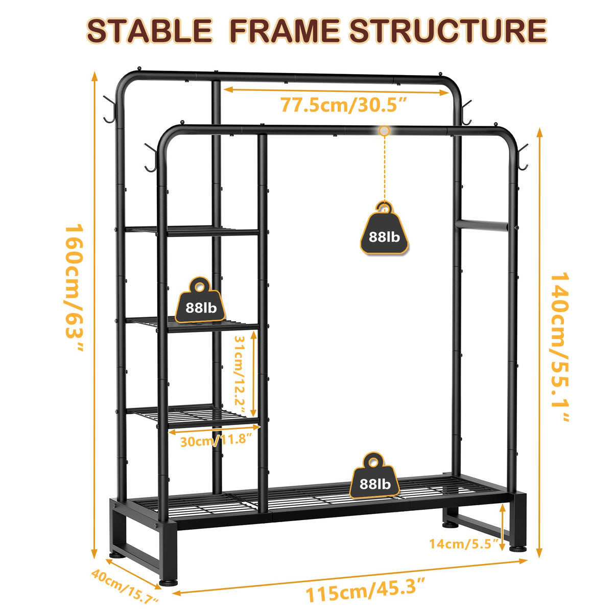 HOMIDEC double rods rack 4-tier storage shelves in use