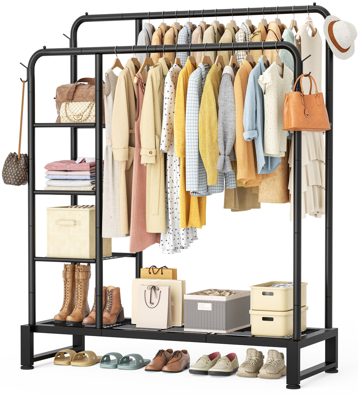 HOMIDEC double rods rack front view with ample space for clothes