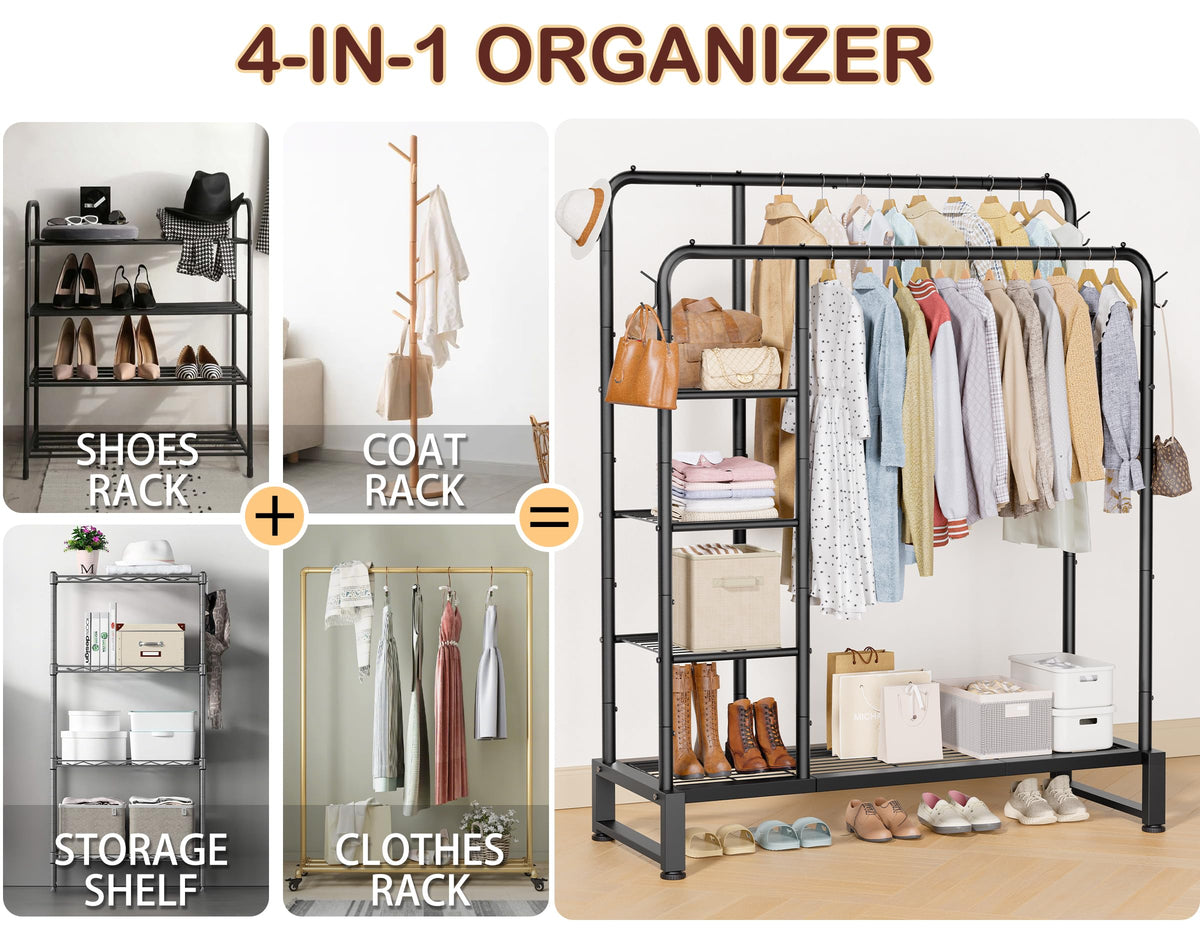 HOMIDEC rack with hanging clothes on the top rod