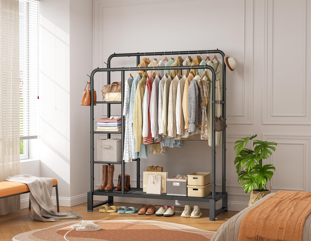 HOMIDEC double rods rack side view highlighting extra storage