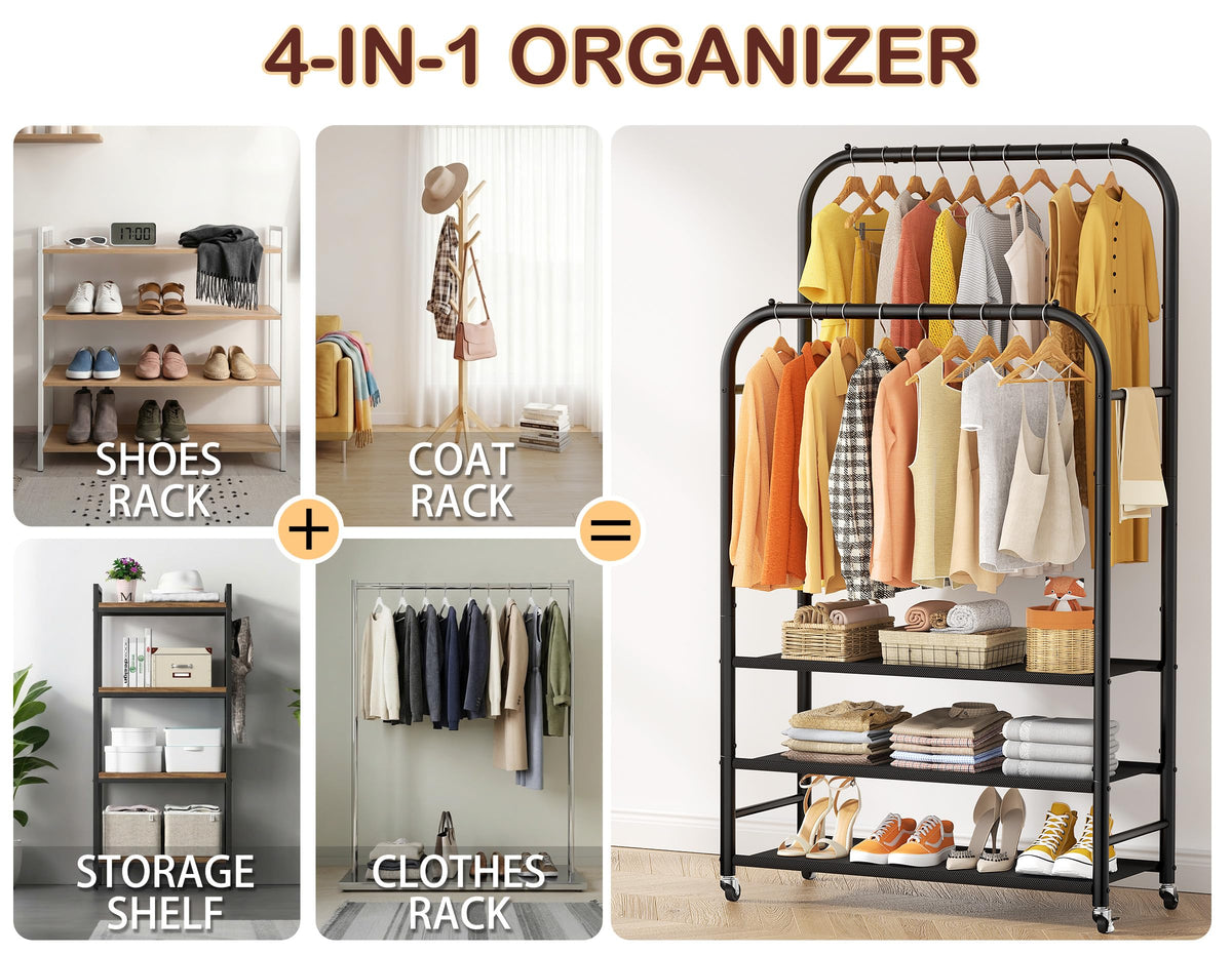 HOMIDEC heavy-duty hanging bars support heavy garments without bending.
