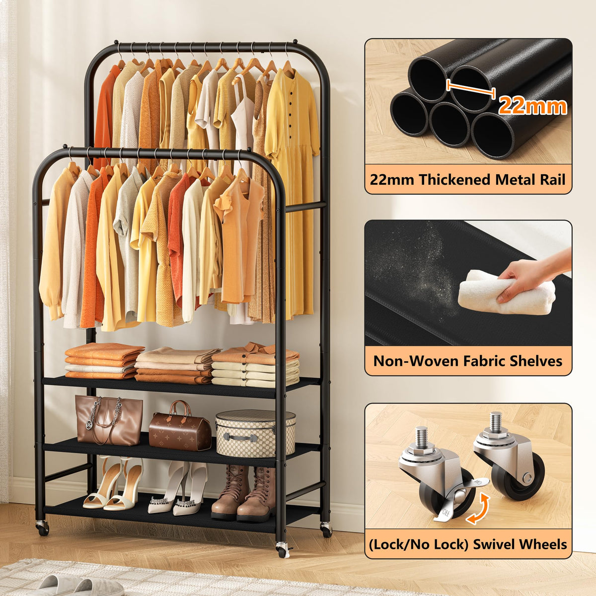 HOMIDEC locking casters enable smooth mobility and secure placement.