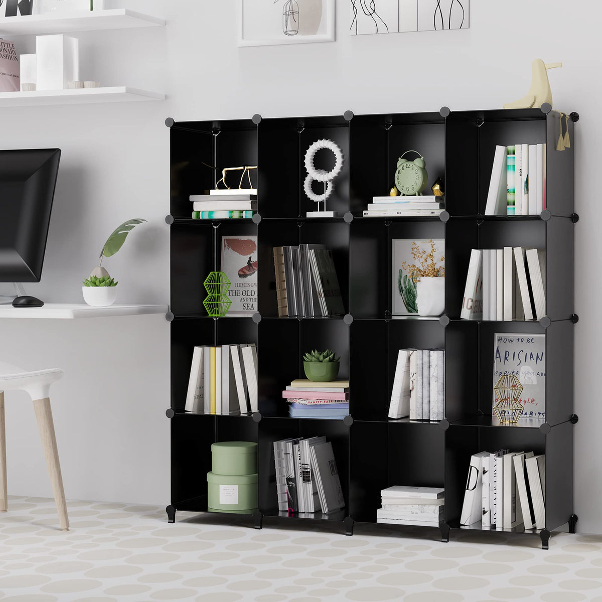 HOMIDEC multi-function cube storage displaying books and decor.