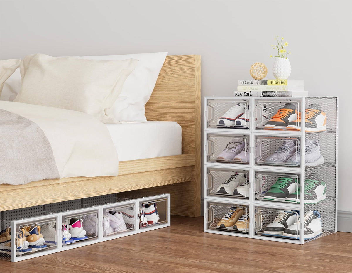 HOMIDEC boxes connect securely for a stable, tidy row.
