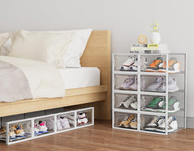 HOMIDEC boxes connect securely for a stable, tidy row.