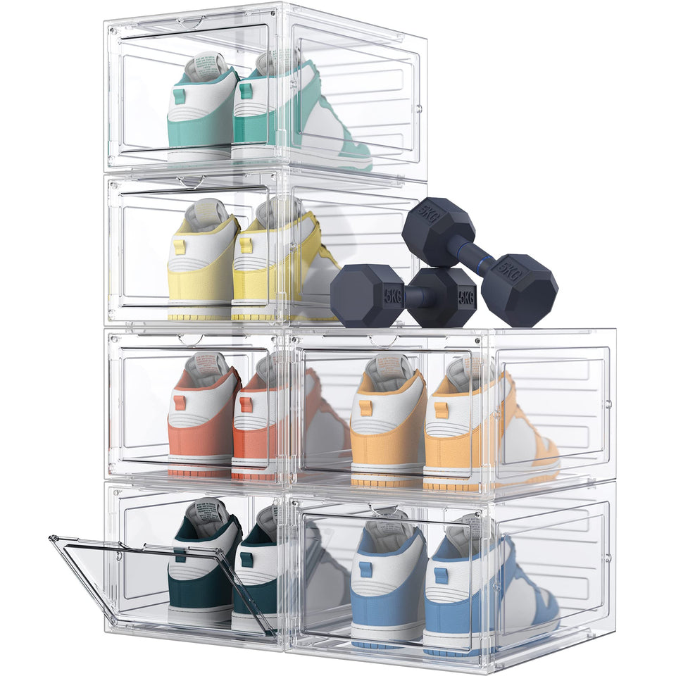 HOMIDEC clear shoe box front view shows spacious interior for large shoes
