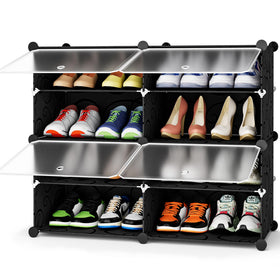 HOMIDEC four-tier shoe rack neatly organizes footwear in a closet.
