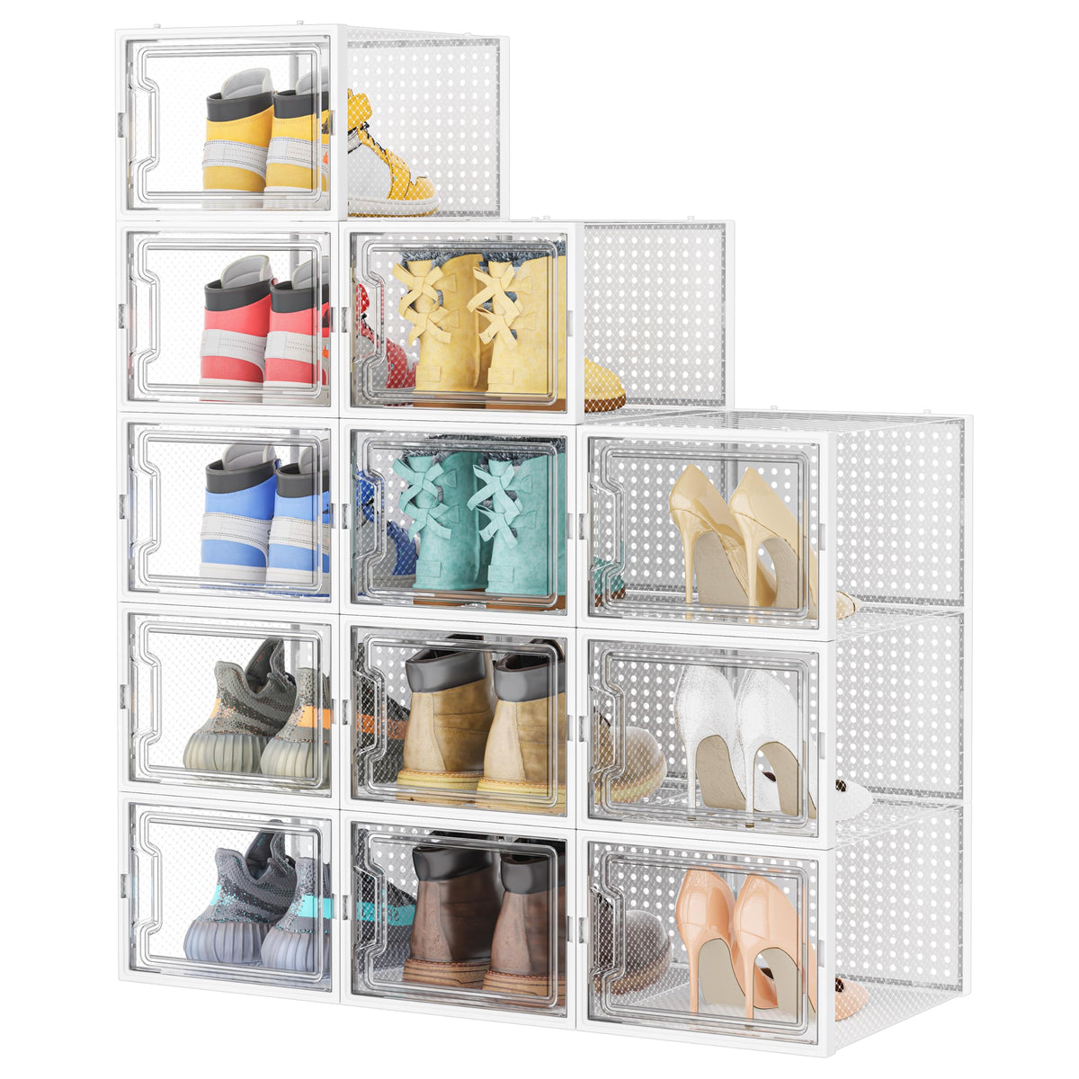 HOMIDEC shoe storage box stacked neatly in closet for organized footwear