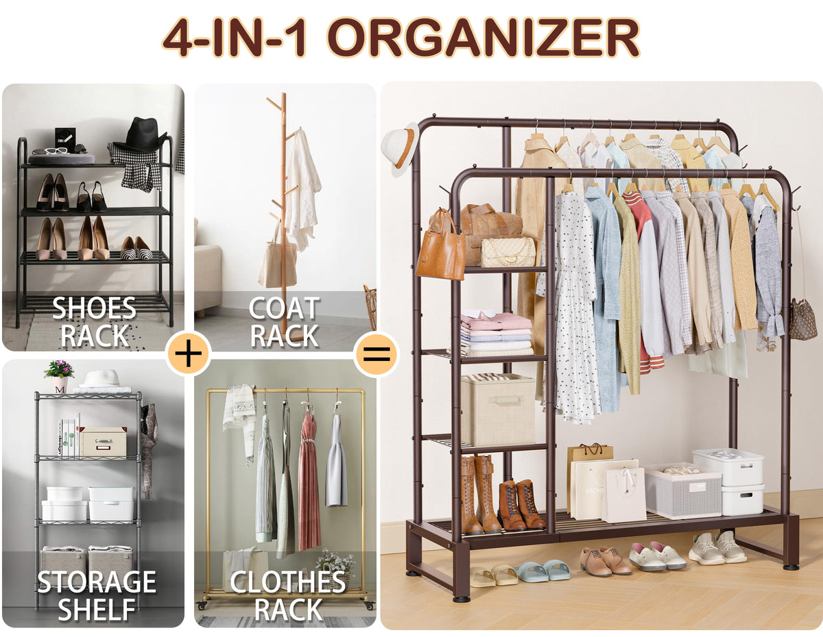 HOMIDEC Side hooks add extra space for coats, bags, and accessories.