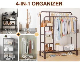 HOMIDEC Side hooks add extra space for coats, bags, and accessories.