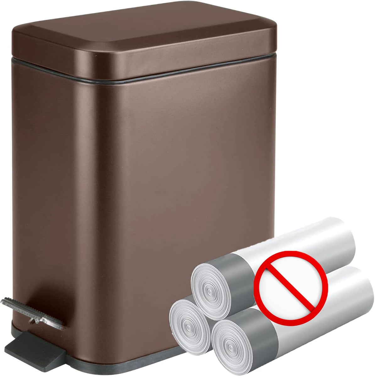 Homie soft close slim trash can with quiet lid for kitchen or bathroom use.