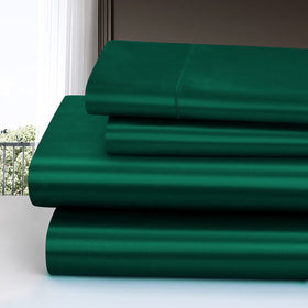 Homiest 4pc Satin Sheets Set – Deep-Pocket Queen, Blackish Green, Silky Bedding