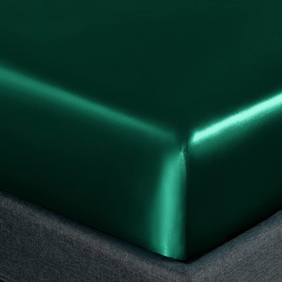 Homiest 4pc Satin Sheets Set – Deep-Pocket Queen, Blackish Green, Silky Bedding