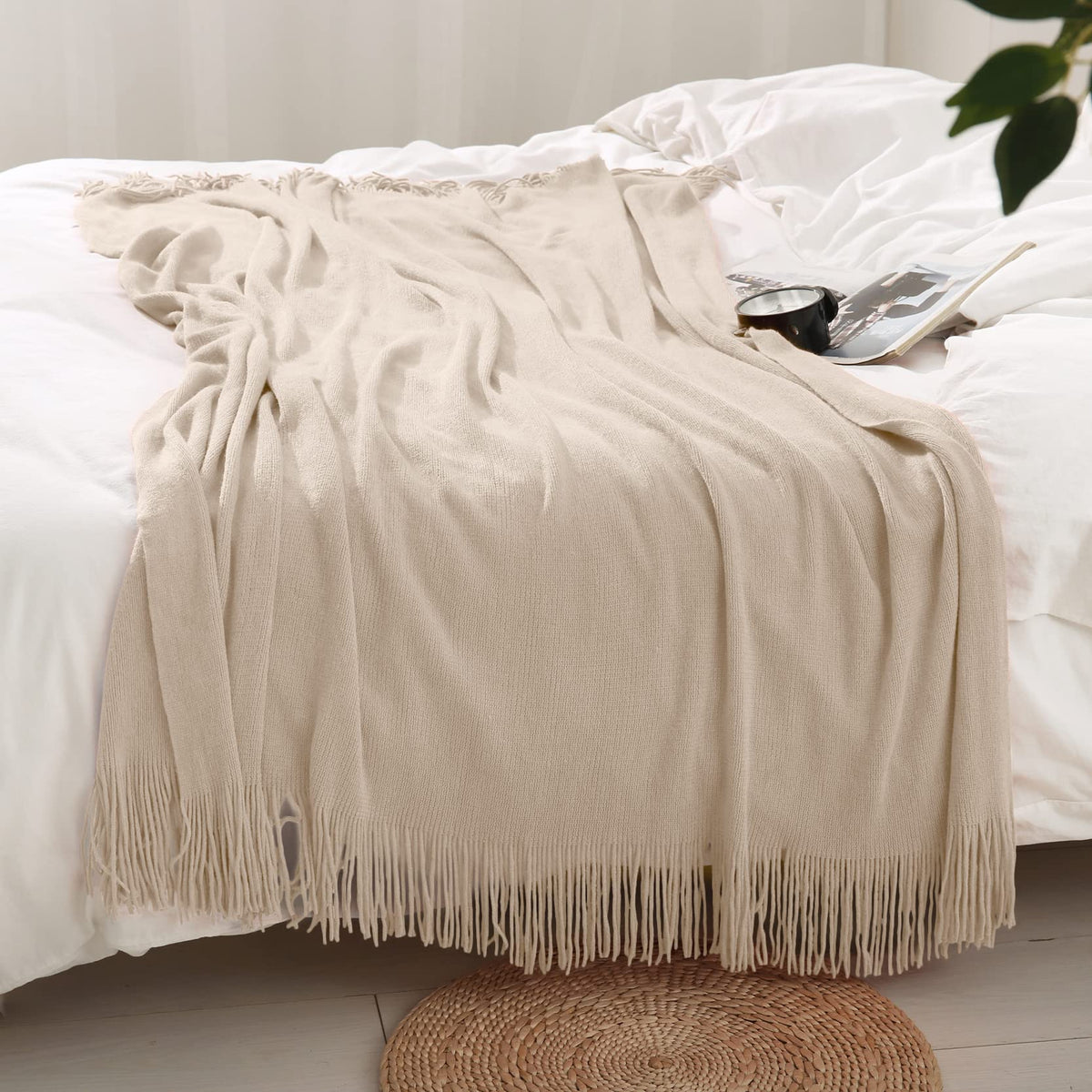 Homiest soft acrylic throw on a couch for cozy evenings.