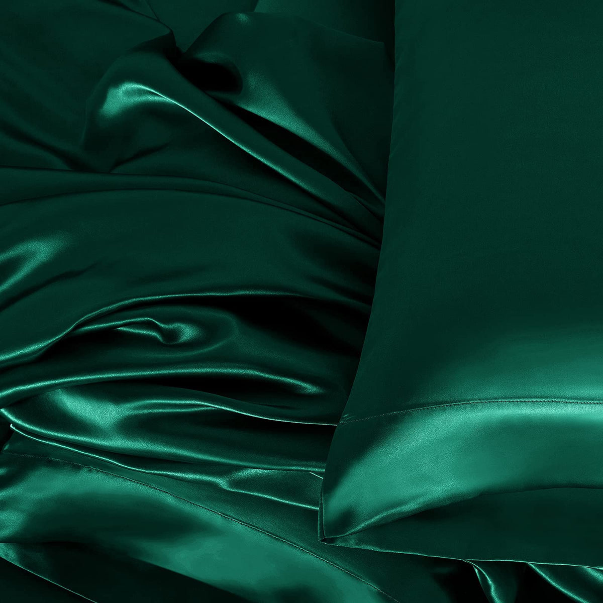 Homiest 4pc Satin Sheets Set – Deep-Pocket Queen, Blackish Green, Silky Bedding