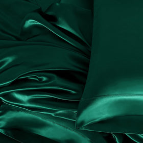 Homiest 4pc Satin Sheets Set – Deep-Pocket Queen, Blackish Green, Silky Bedding